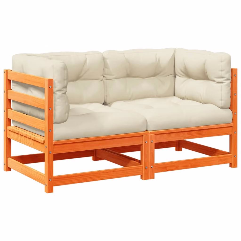 Set Divani Giardino 2 pz con Cuscini Marrone Cera Massello Pino