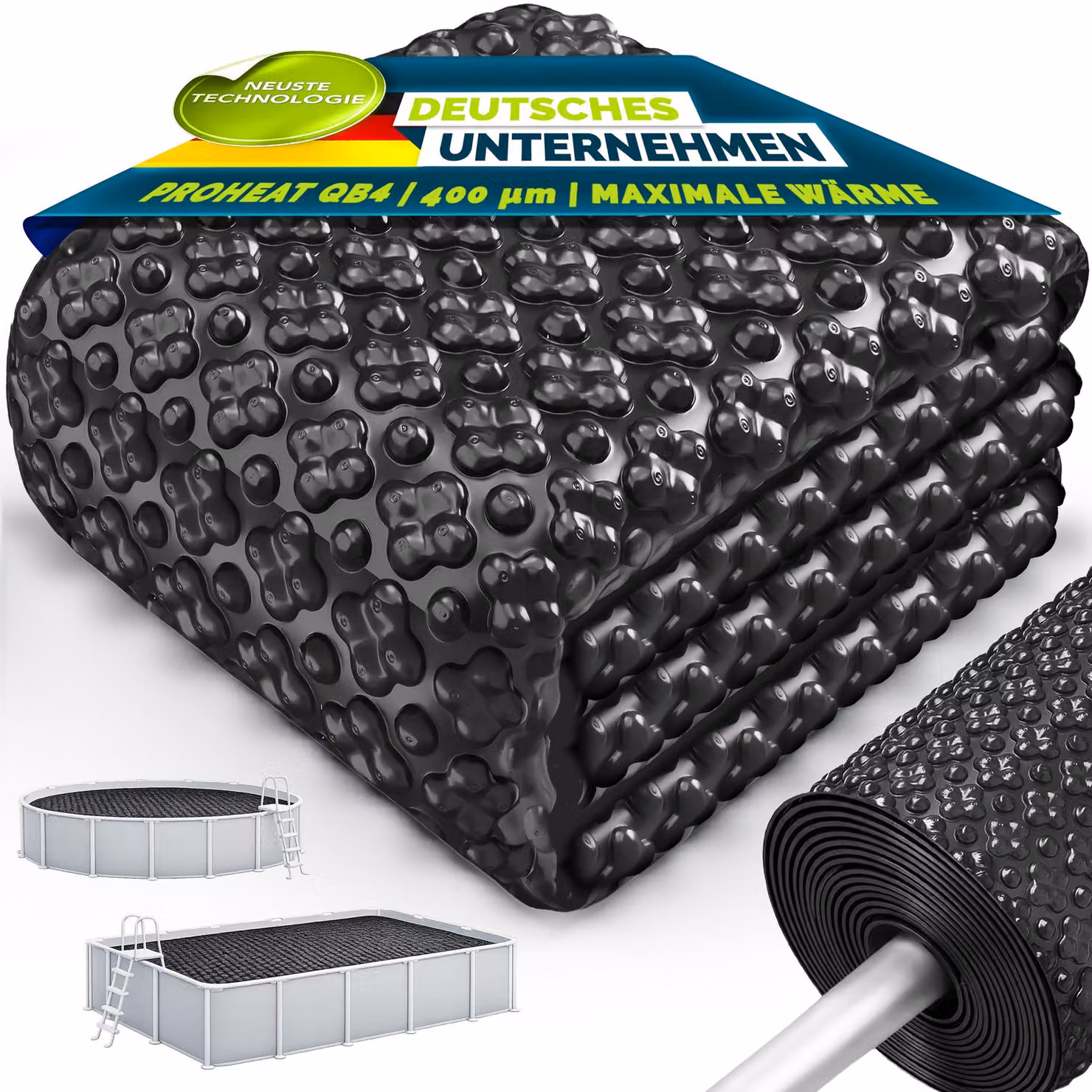 Telo solare per piscina tillvex® Elite 400 µm, rotondo, Ø 488 cm | Telo solare premium ProHeat QB4, tagliabile su misura | Telo solare tagliabile su misura | Copertura solare per riscaldamento piscina, per il riscaldamento dell'acqua
