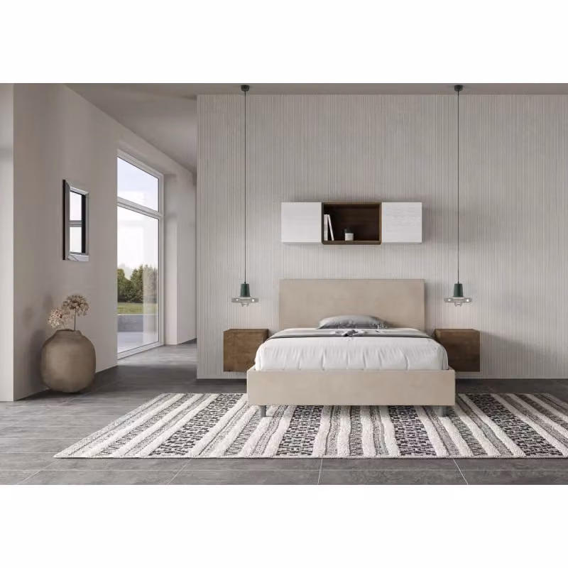 Letto imbottito Adele Ityhome Piazza e mezzo colore Sabbia con rete in microfibra L: 130 cm, P: 200 cm, H: 145 cm – 2