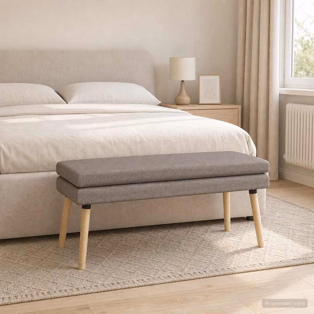 Panchina a doppio strato vidaXL in legno e tessuto, colore tortora, L 110 x P 40 x H 47 cm