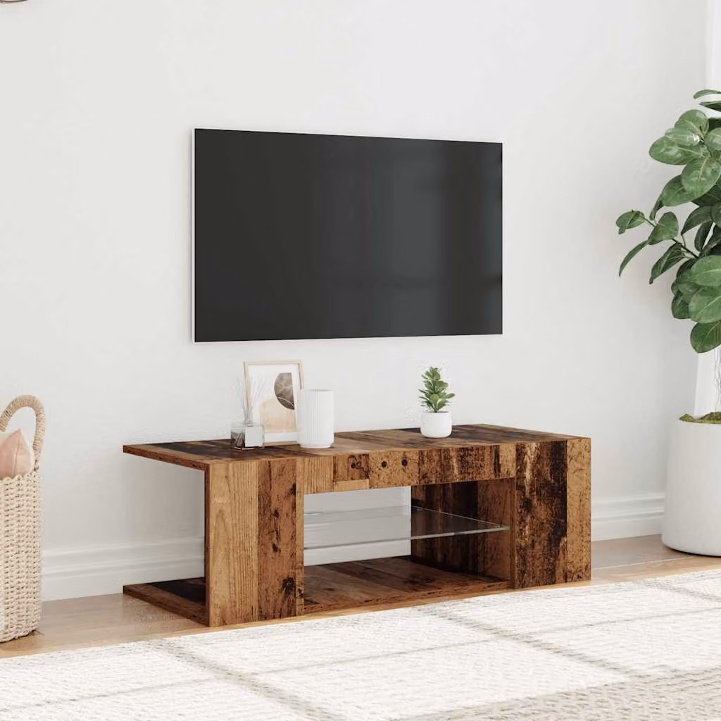vidaXL Mobile Porta TV con LED in Legno Antico Marrone L 90 cm x P 39 cm x H 30 cm