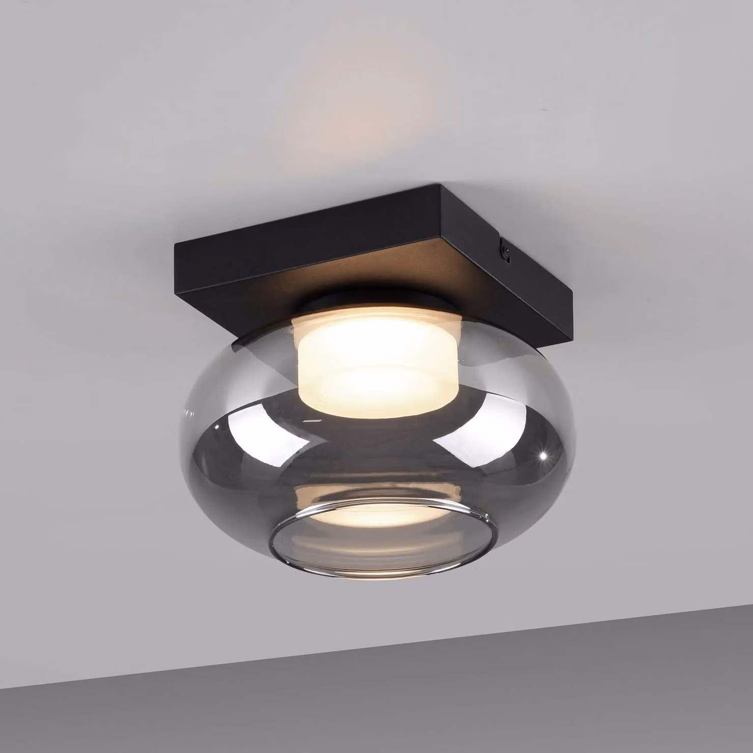 Schöner Wohnen Plafoniera a LED Sia, dimmerabile, Alluminio / Grigio / Zincato, Soggiorno / Sala da pranzo, Vetro, Moderno, Plafoniera LED