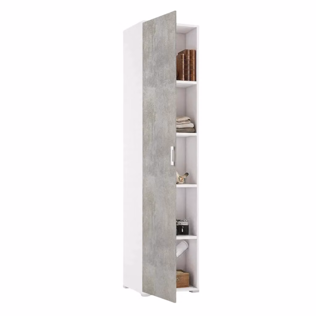 Armadio Multiuso Aloise DMORA con 1 Anta e 4 Ripiani, Grigio Cemento, L: 45 cm, H: 195 cm – 2