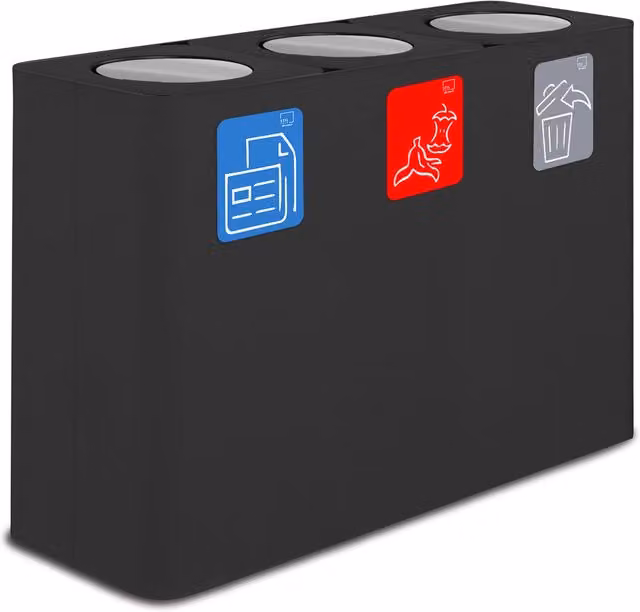 Pattumiera con sistema di raccolta rifiuti a 3 scomparti GIORDANOSHOP in acciaio nero L: 115 cm, P: 38 cm, H: 80 cm