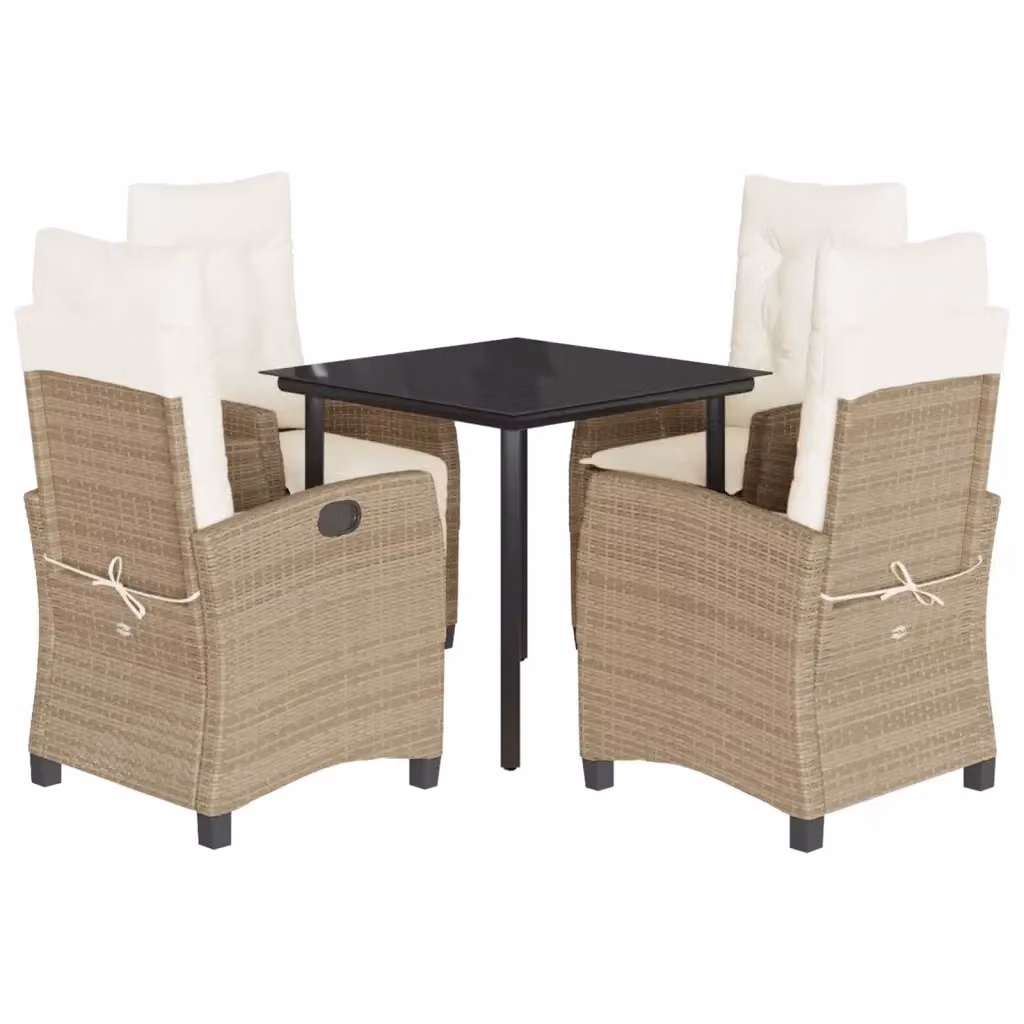 Set da pranzo da giardino vidaXL in polyrattan con cuscini beige e piano in vetro – 2