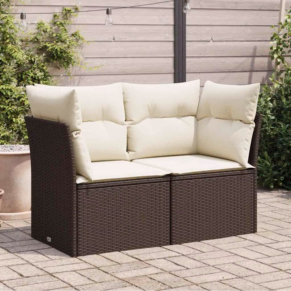 vidaXL Divano da Giardino a 2 Posti in Polyrattan con Cuscini Imbottiti e Rivestimenti Rimovibili, Marrone/Bianco/Beige, L: 124 cm, P: 69 cm, H: 62 cm