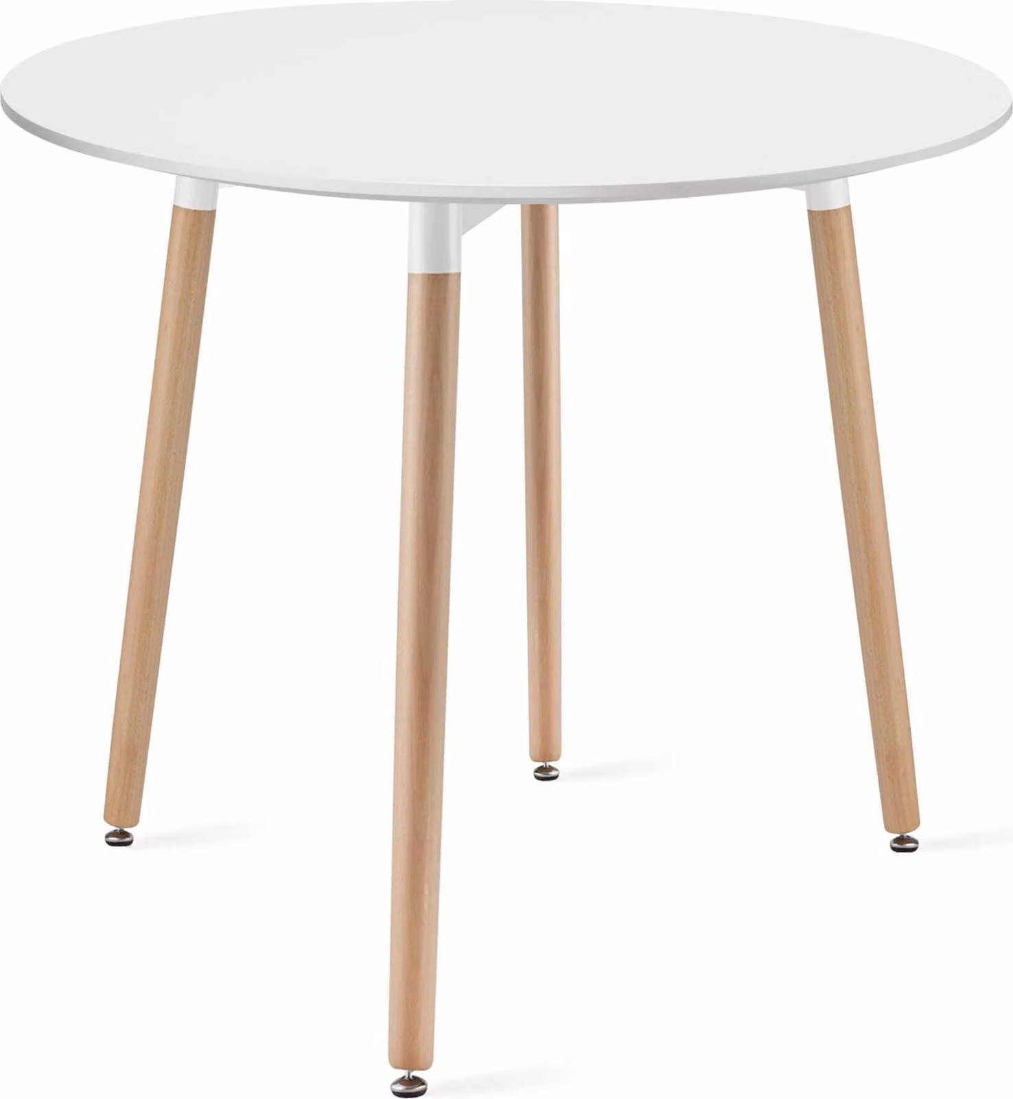 Tavolo da pranzo Tavolo rotondo bianco con gambe in faggio naturale, diametro 80 cm - per cucina, sala da pranzo, soggiorno - Piano in MDF resistente