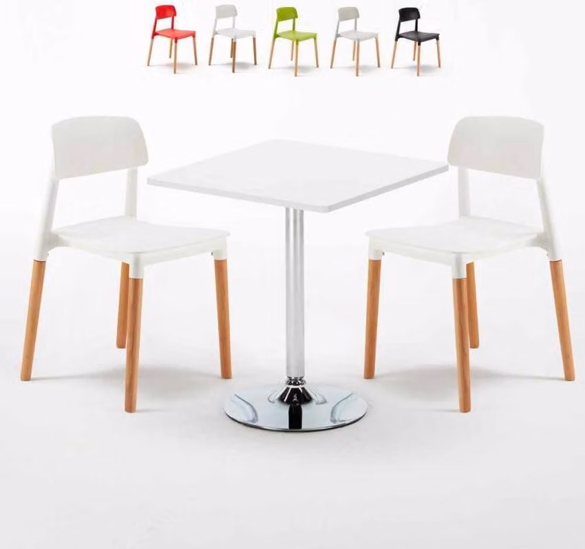 Tavolo quadrato bianco e 2 sedie in polipropilene colorato Set di bastoni per interni Barcellona Cocktail - Bianco