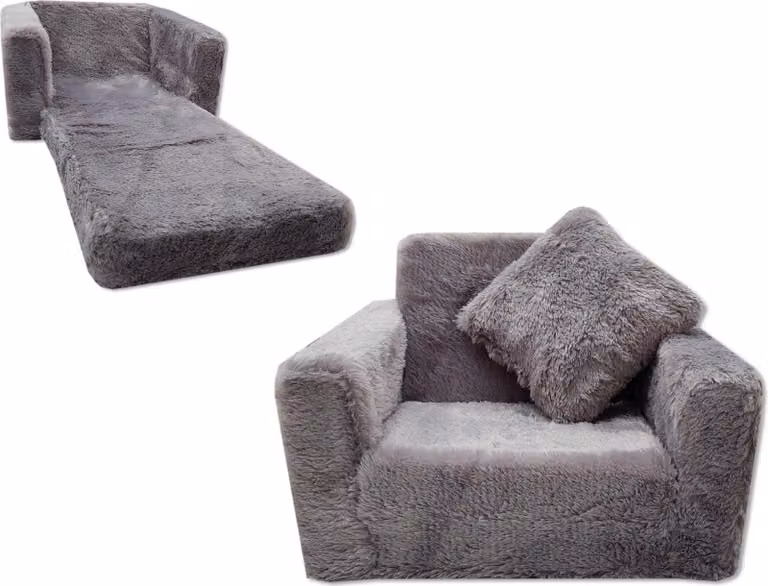 Divano letto per bambini e letto per ospiti in uno - 100 cm x 36 cm x 25 cm - felpato grigio