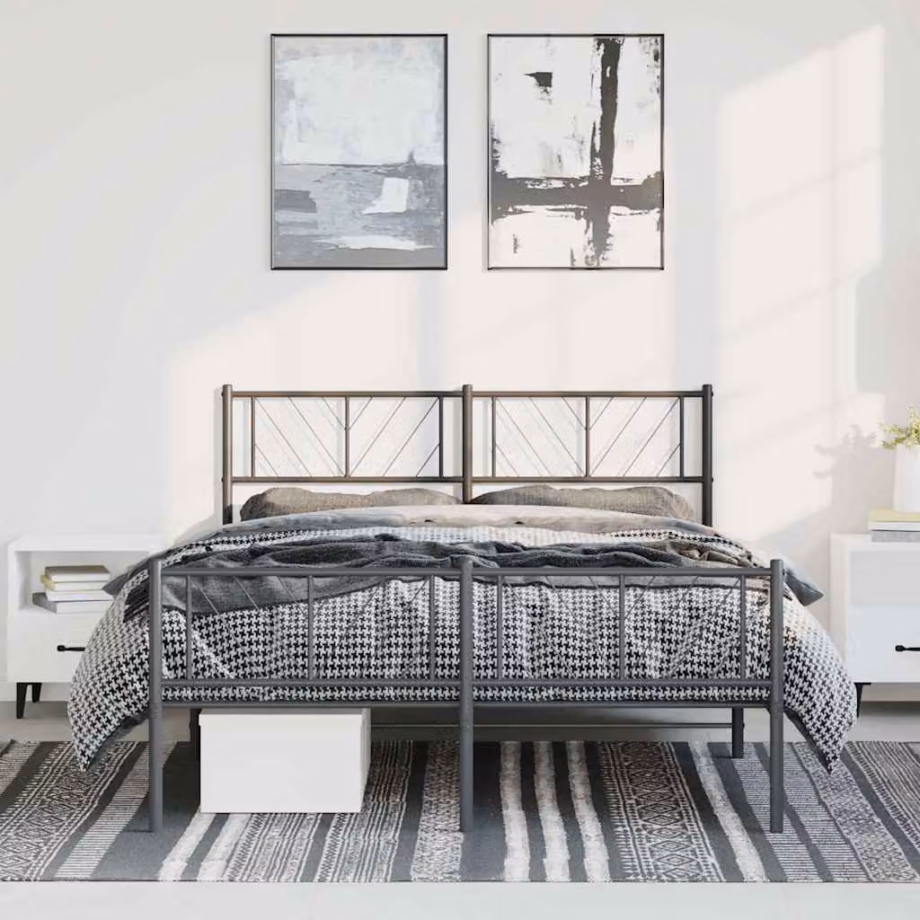 vidaXL Giroletto in metallo nero con testiera e pediera L: 142 cm, P: 196 cm, H: 90 cm