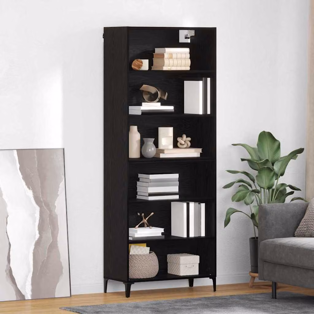 Credenza stile industrial vidaXL in legno ingegnerizzato e metallo, colore nero, L 69,5 cm x P 34 cm x H 180 cm