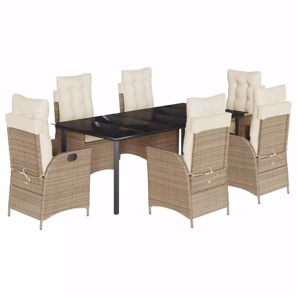 Set da pranzo da giardino vidaXL in polyrattan con cuscini beige e tavolo in vetro per esterno – 2