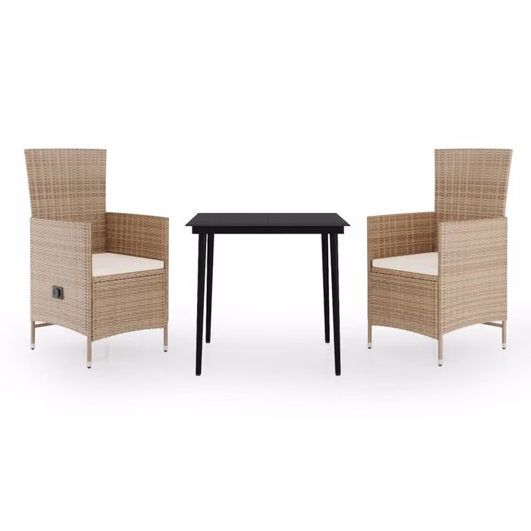 Set da Pranzo da Giardino 3 pz con Cuscini Beige