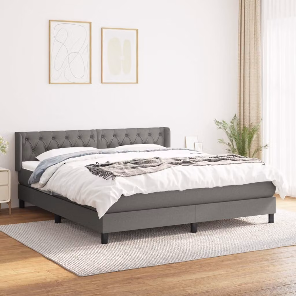 The Living Store Letto a molle con materasso grigio scuro 160x200 cm in tessuto