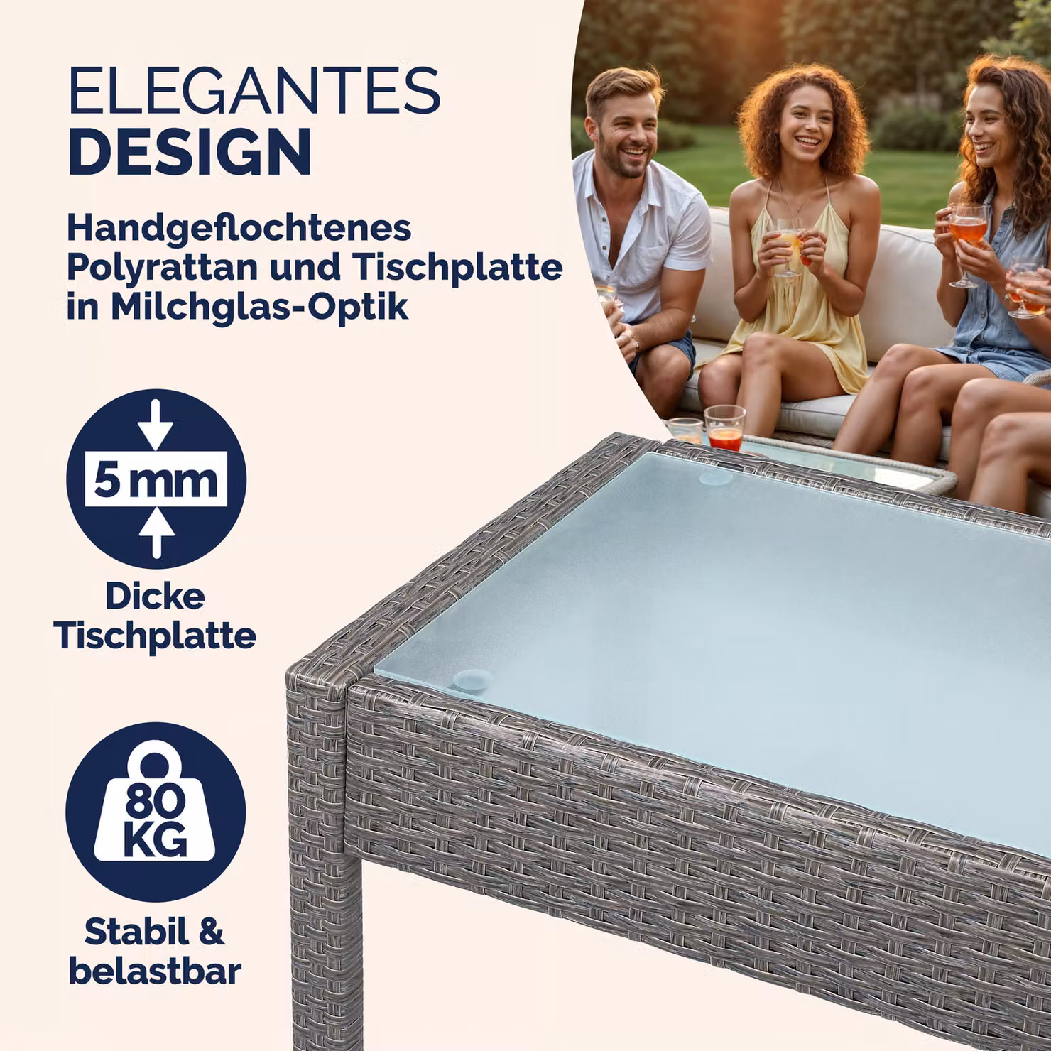 Set da giardino Casaria composto da 4 pezzi in polyrattan e vetro, colore grigio antracite – 4