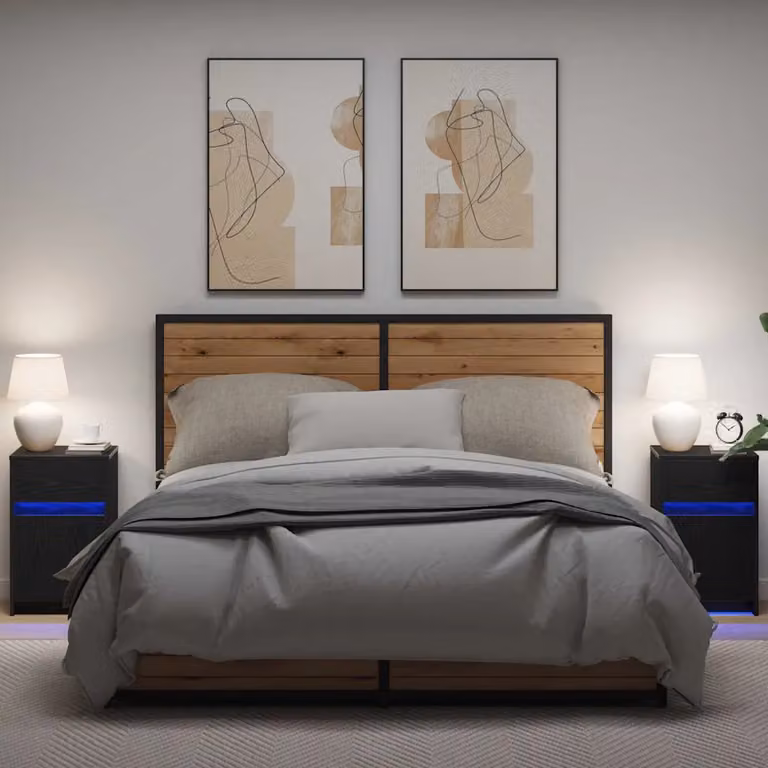 Set di 2 Armadi da Letto con Illuminazione LED vidaXL, Rovere e Nero, L 38 cm x P 34 cm x H 61 cm