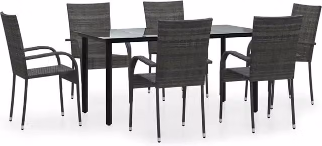 Set da pranzo da esterno Outsunny in polyrattan grigio e nero con tavolo rettangolare in vetro e 7 sedie – 1