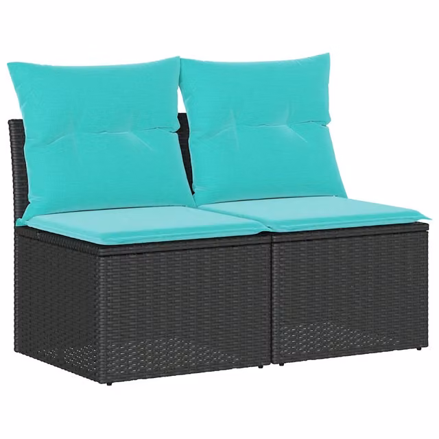 Set di Divani da Giardino Moderno in Polyrattan Acacia con Cuscini Imbottiti e Rivestimenti Rimovibili per Terrazza e Giardino