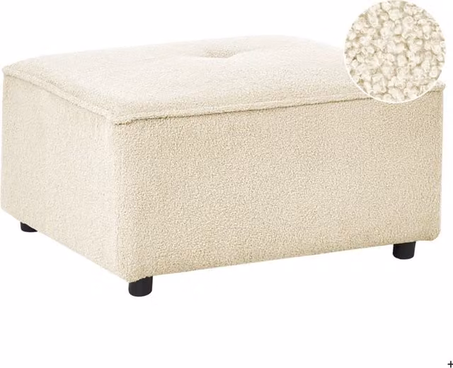 Pouf rettangolare in bouclé bianco sporco stile moderno