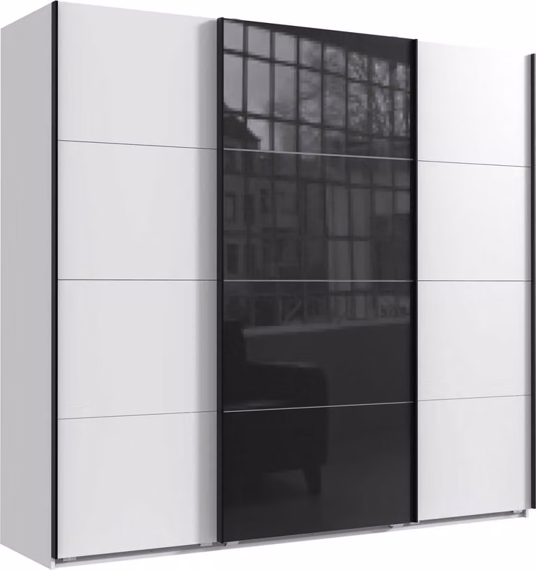 Armadio ad ante scorrevoli Norderstedt Armadio design selezionabile, bianco / vetro nero, 225x64x210cm