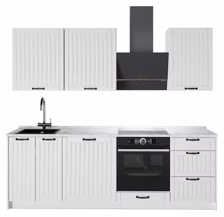 Cucina componibile Vicco Fame-Line Bianco rustico/Bianco 230 cm, PL Marmo, Model 64035