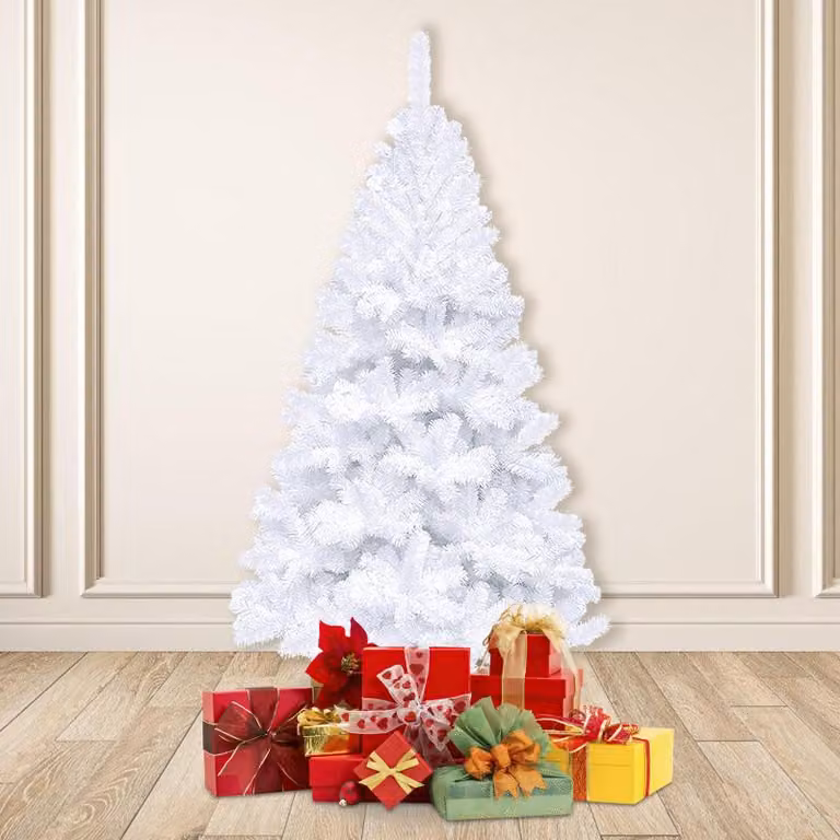 Albero di Natale artificiale, abete con 220 punte in PVC, supporto e sistema a pieghevole, colore bianco, altezza 120 cm