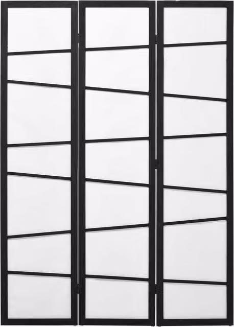 Paravento Separè Moderno HOMCOM a 3 Pannelli Pieghevole in Legno con Design Geometrico Matt, Nero e Bianco, H: 170 cm, L: 120 cm