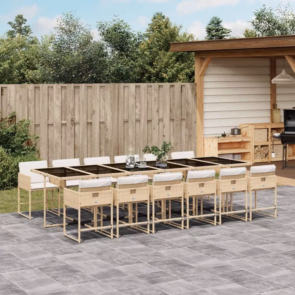 vidaXL Set da Pranzo da Giardino 13 pz in Polyrattan con Cuscini Beige e Piano in Vetro – 1