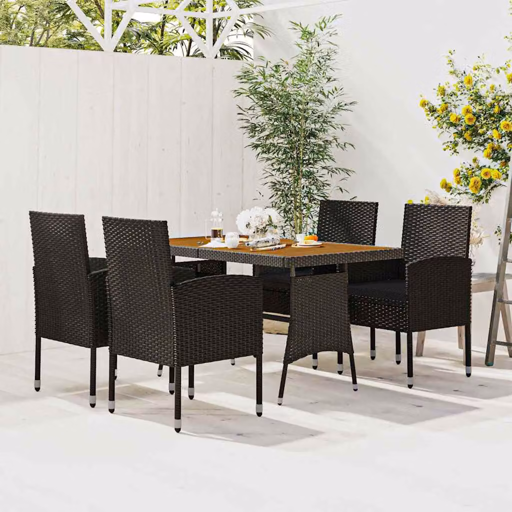 Set da pranzo per esterni vidaXL in 5 pezzi in polyrattan nero con tavolo in legno di acacia – 1