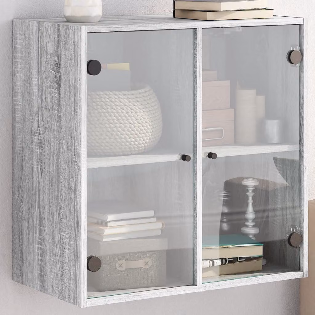 Mobile a muro vidaXL con ante in vetro, colore Grigio Sonoma, L: 68 cm, P: 37 cm, H: 68,5 cm