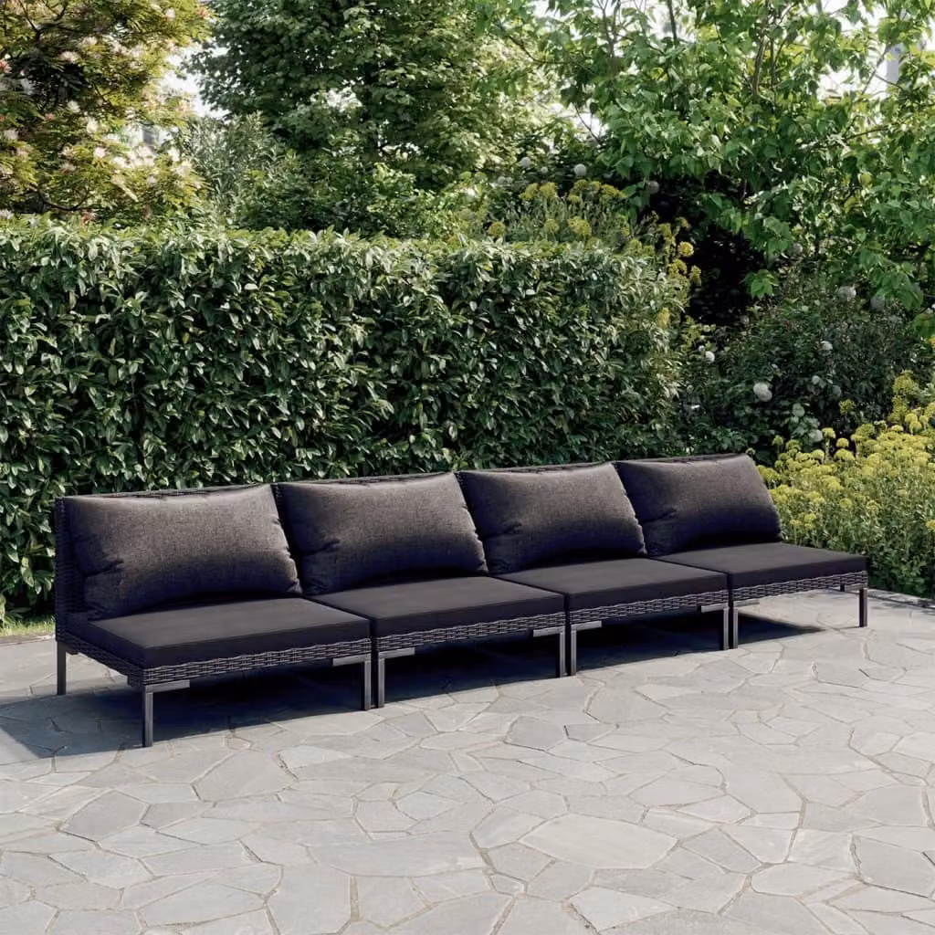 Maison Exclusive - Set da giardino da 4 pezzi con cuscini in polyrattan grigio scuro