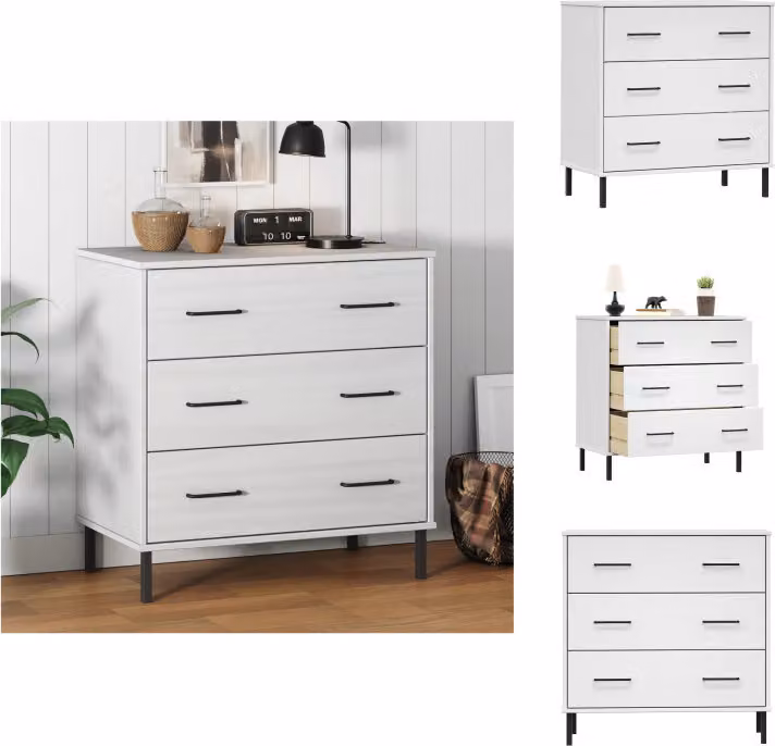 vidaXL Credenza OSLO a 3 cassetti bianca 77x40x79,5 cm in legno massiccio - Cassettiere