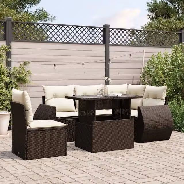 Set Divano da Giardino 6 pz con Cuscini Marrone in Polyrattan 3268543