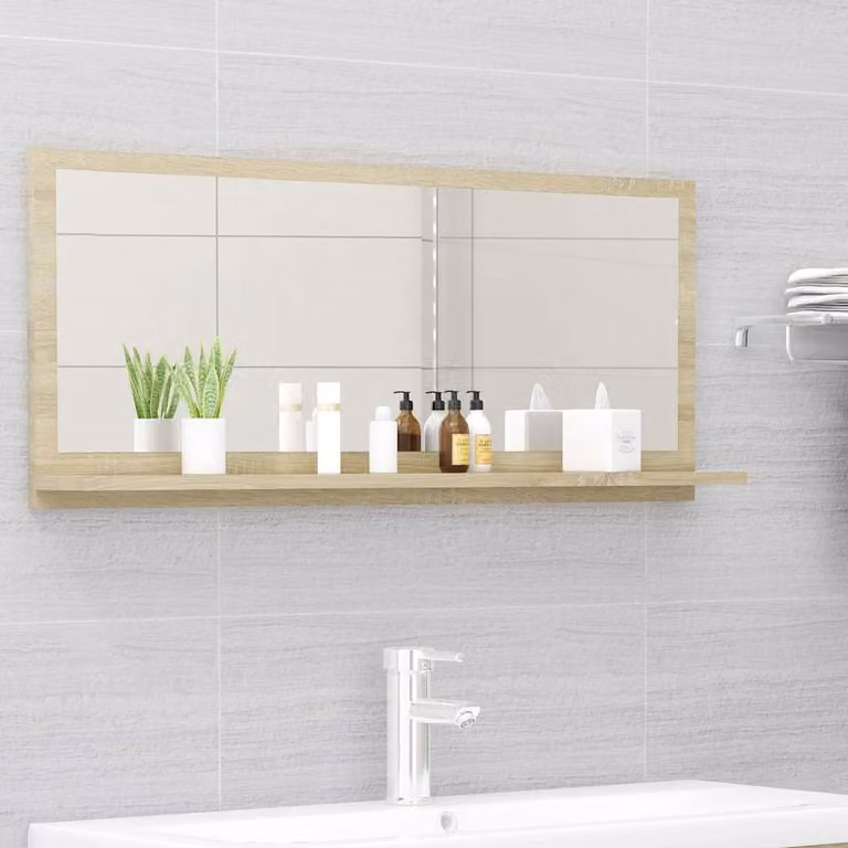 Specchio da bagno vidaXL in legno multistrato Rovere Sonoma, marrone, L 90 cm x P 10,5 cm x H 37 cm
