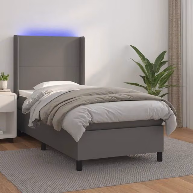 Letto con giroletto a molle, materasso ibrido e illuminazione LED vidaXL, Grigio, L/P: 100 x 200 cm – 1