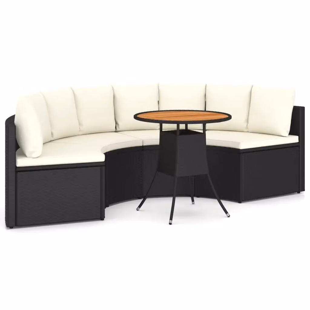 Set di Divani da Giardino vidaXL 5 Pezzi a Forma di U con Cuscini e Tavolino da Caffè in Polyrattan e Acciaio Nero – 2