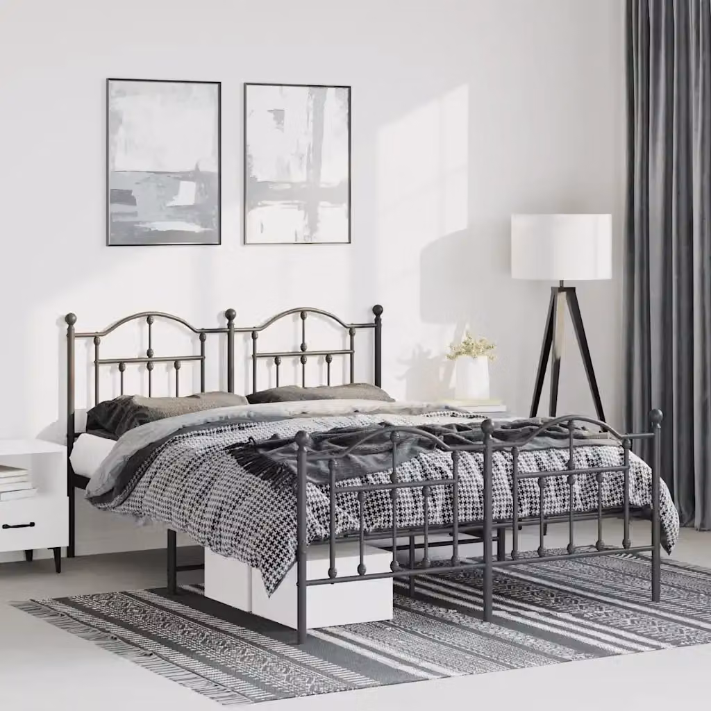 Letto matrimoniale con testiera e pediera in metallo nero L/P/H: 150 x 200 x 156 cm – 2