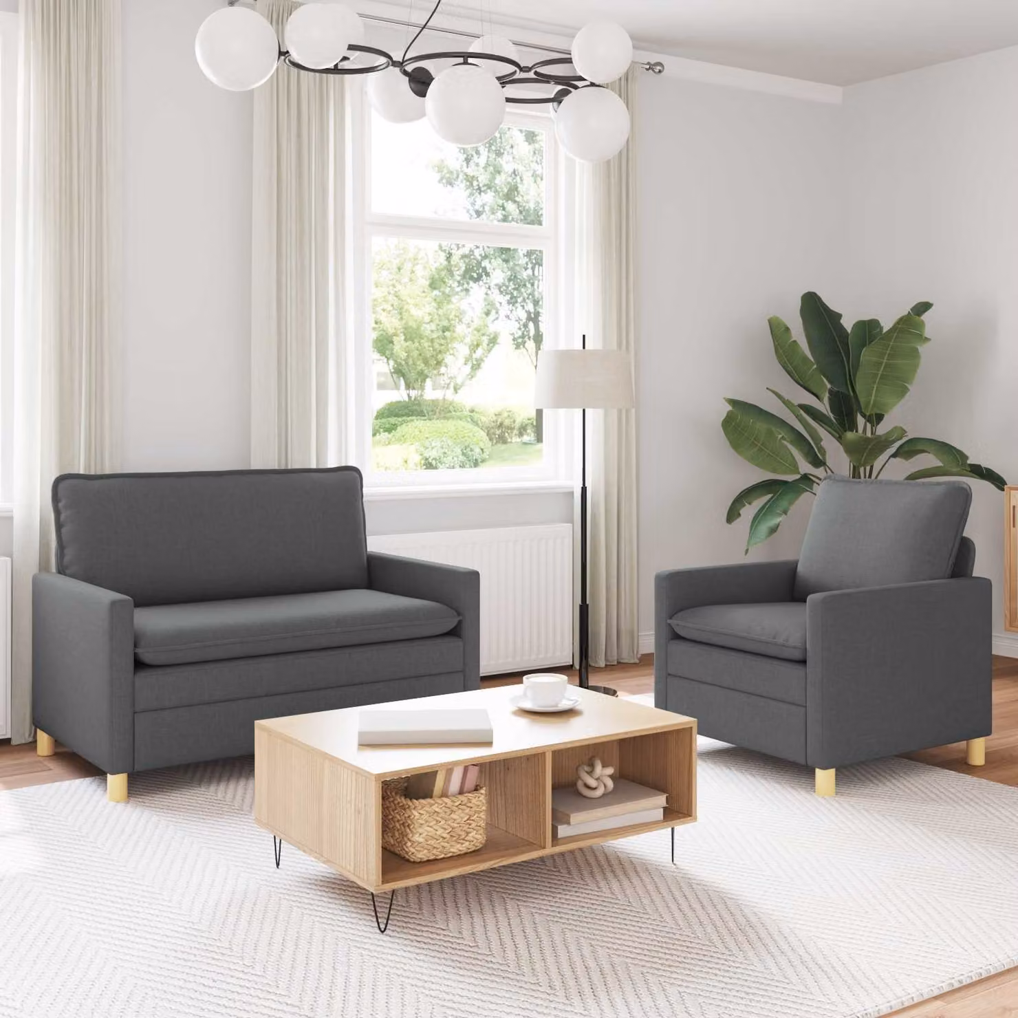 Set di divani 2 pezzi vidaXL in tessuto moderno con struttura in metallo, colore grigio e nero per il tuo soggiorno