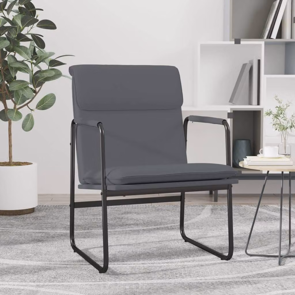 Sedia Lounge vidaXL in similpelle grigia con braccioli e struttura in metallo L 55 cm, P 64 cm, H 80 cm