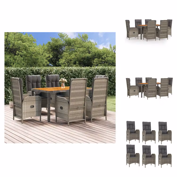 vidaXL set da pranzo da giardino 7 pezzi con cuscini in poly rattan grigio - Set di mobili da giardino