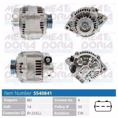 MEAT & DORIA 5540841 Alternatore LiMa 80 A 14 V per SUZUKI Grand Vitara I SUV (FT, HT), Wagon R+ hatchback (MM) e Vitara SUV (ET, TA, TD)
