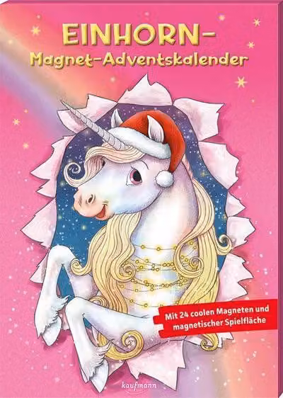 Calendario dell'Avvento a tema unicorno con magneti