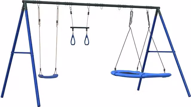 Set Gioco da Esterno con Altalena Trapezio e Altalena Nido CFW1172406 Blu e Verde, Altezza: 185 cm