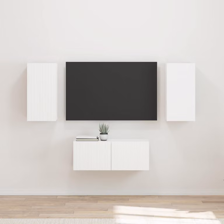Set mobile TV moderno vidaXL in 6 pezzi, colore bianco, realizzato in MDF