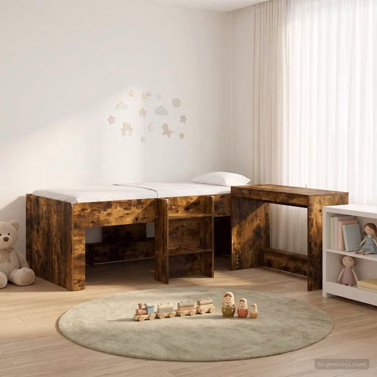 Letto alto per bambini vidaXL con scrivania, colore Rovere Fumo, L/P/H: 190 x 90 x 193 cm
