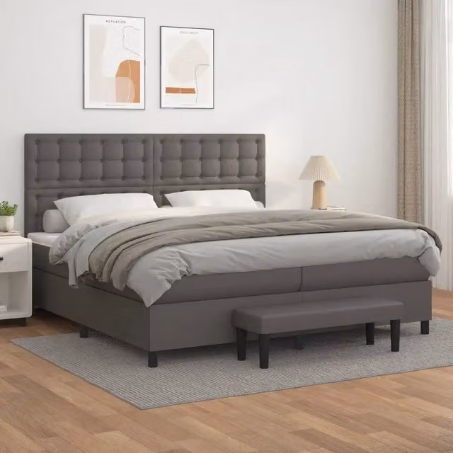 Letto a molle con materasso ibrido vidaXL in similpelle grigio e bianco L/P: 200 x 200 cm