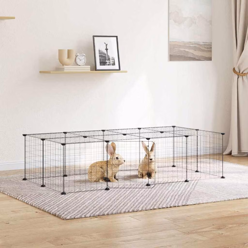 vidaXL Gabbia per Animali con 20 Pannelli e Porta in Acciaio Nero L: 140 cm, P: 70 cm, H: 70 cm