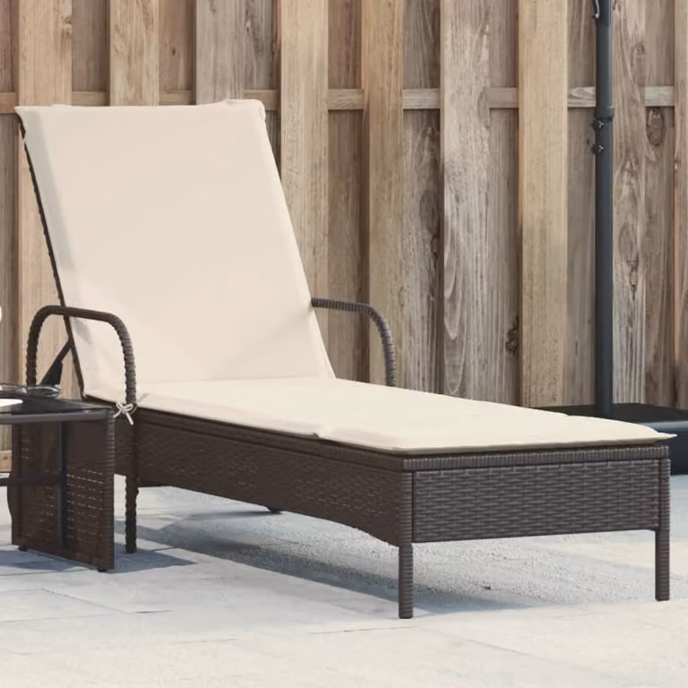 vidaXL Lettino Prendisole in Polyrattan con Ruote e Cuscino Impermeabile Nero
