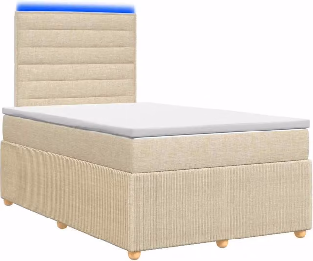 Letto Box Spring vidaXL con Materasso Ibrido e Illuminazione LED, Colore Beige, L/P: 120 x 200 cm