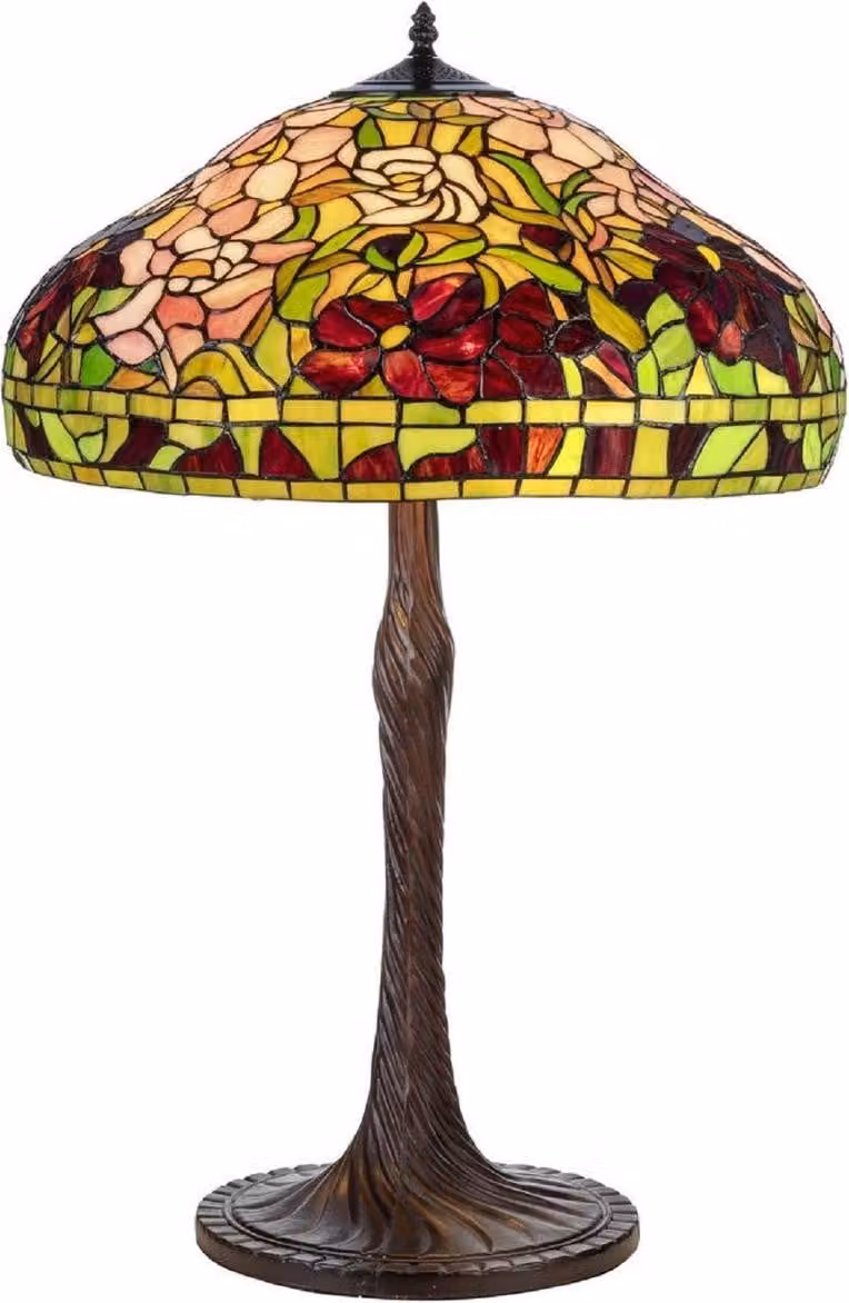 Casa Padrino Lampada da tavolo Tiffany multicolore Ø 50 x H. 76 cm - Lampada da tavolo Tiffany rotonda - Lampada decorativa da soggiorno - Lampada decorativa da scrivania - Lampade Tiffany
